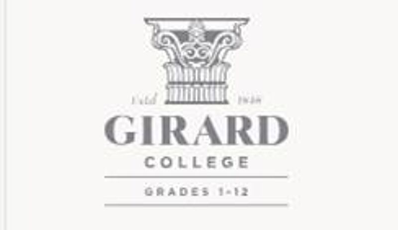 The image features the logo for Girard College. The logo includes an architectural element resembling a Corinthian column capital at the top. Below the capital, the word "GIRARD" is prominently displayed in a large, bold font, with "COLLEGE" underneath in a smaller font. Above "GIRARD" is the abbreviation "Estd." and the year "1848". At the bottom, it indicates the grades served: "GRADES 1-12".